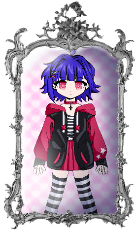 a button to view the arcade, styled after a mirror with an image of a character inside.