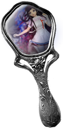a button to view the database, styled after a mirror with an image of a figurine inside.