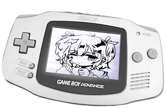 a button to view my tattoo designs, styled after a gameboy advance with an image of a drawing inside.